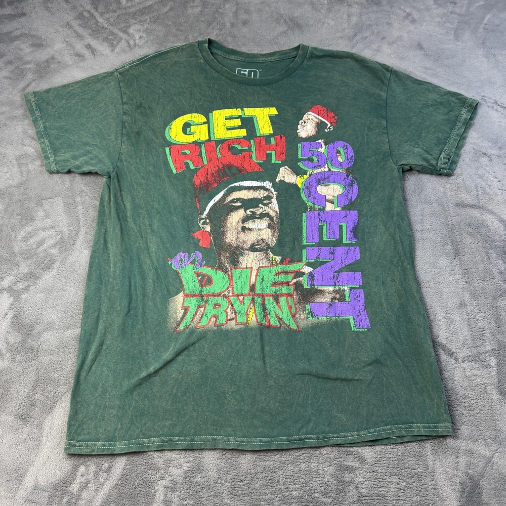50 Cent Shirt Mens Large Get Rich‎ or Die Tryin Rap Tee Hip Hop Graphic Music